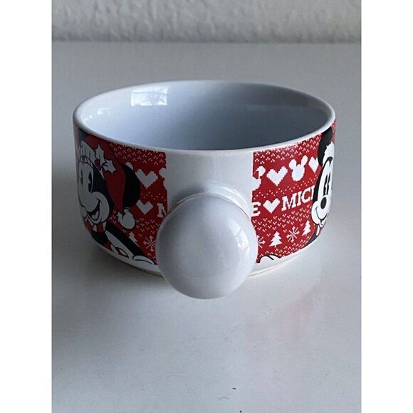 Disney Mickey And Minnie Mouse Christmas Ceramic Soup Bowl With Handle Holidays - Picture 7 of 12